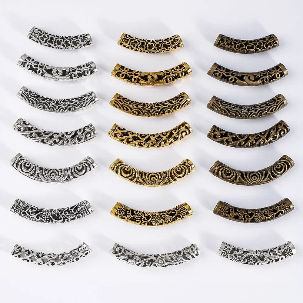 Elegante e nicho high-end retro suave longo tubo curvo jóias, diy antigo liga de prata acessórios de roupas da moda