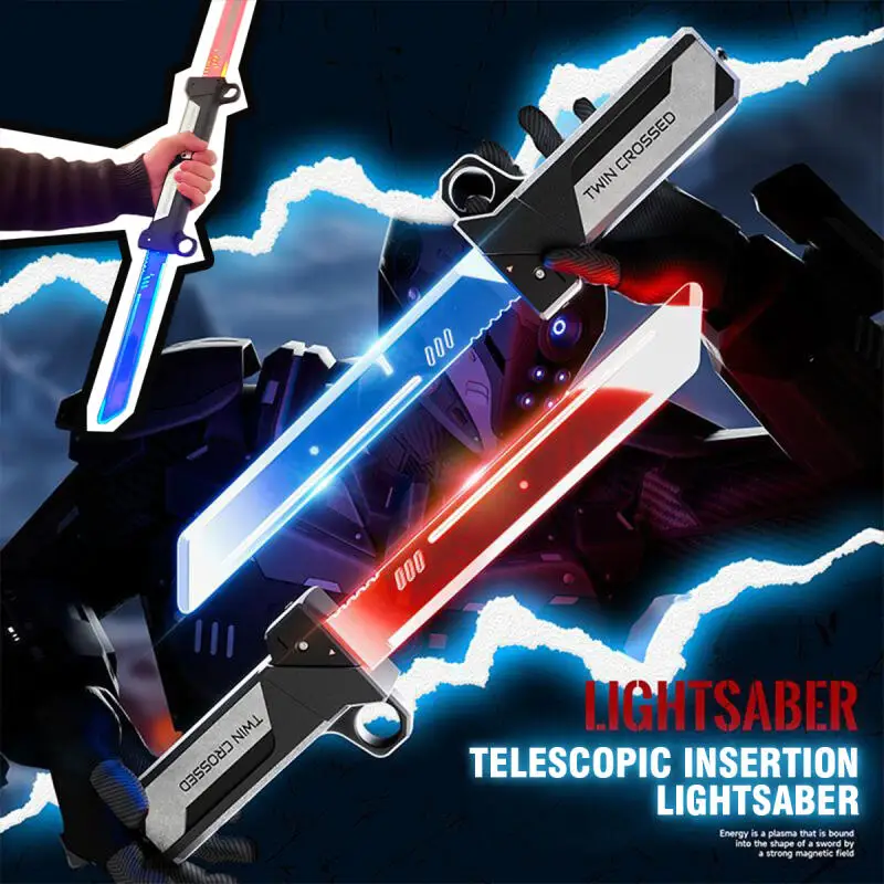 LED Retractable Lightsaber Double-Bladed Extendable Light-Up Sword Flashing Stress Relief Kids Toys Boys Interactive Cosplay