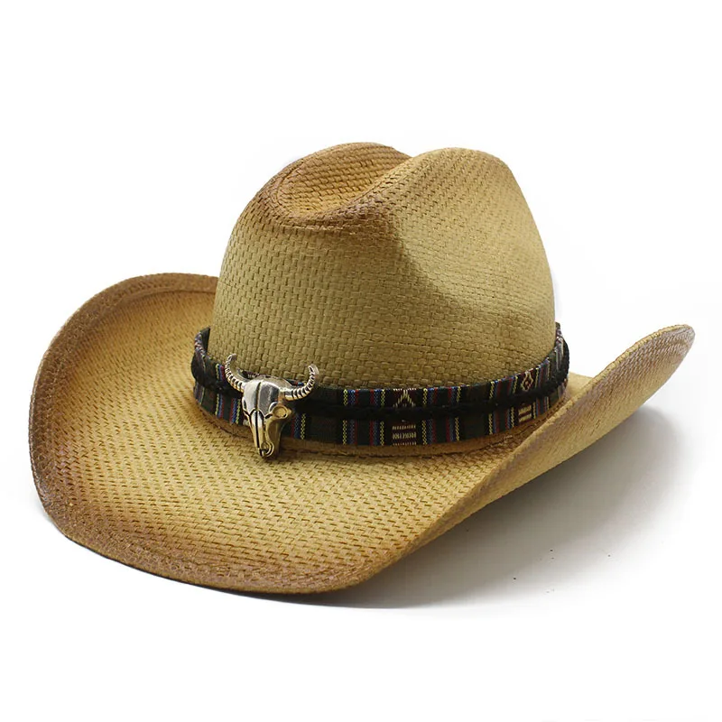 Men's And Women's Curling Three-point Straw Spray Paint Straw Cowboy Hat Vacation Beach Sun Protection Ins Straw Hat Batch