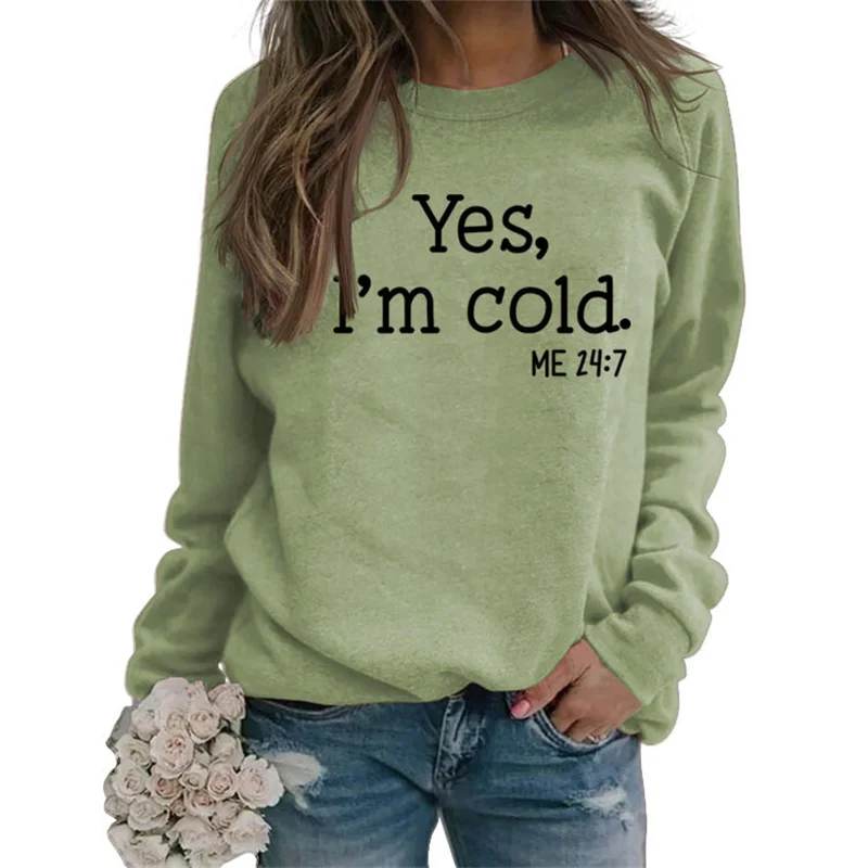 New fashion autumn and winter cotton women's top yes i'm cold letter print casual vintage round neck loose sweater