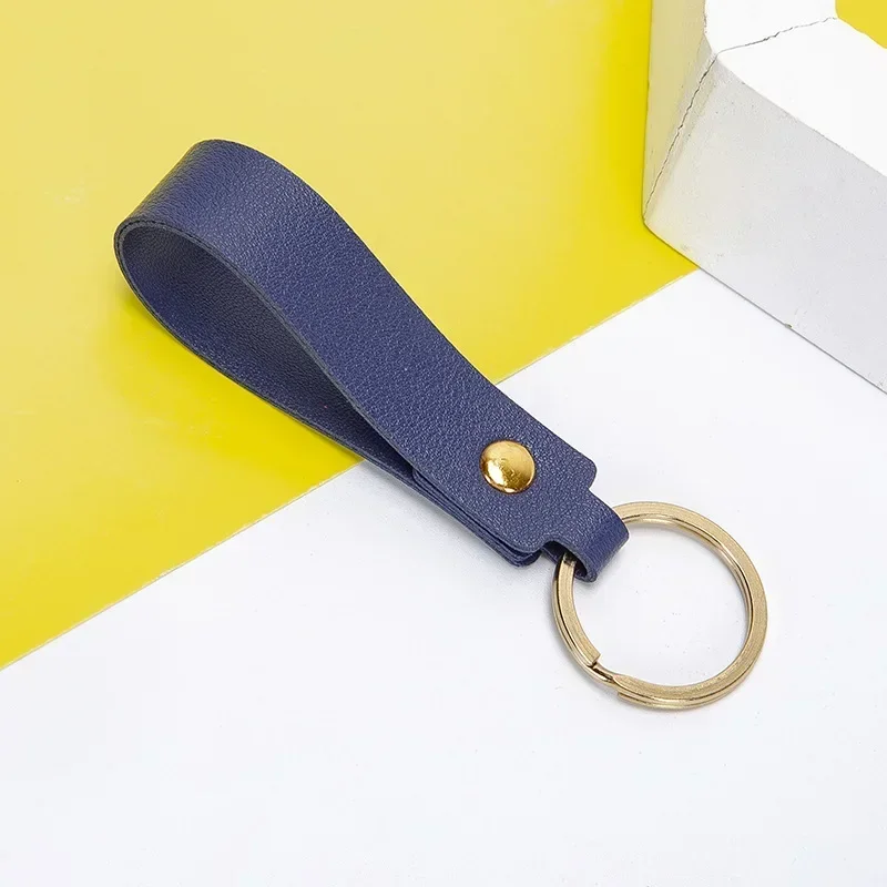 Laser Engrave Company Name Pu Leather Keychain Custom Logo Metal Keyring Key Chain Holder Personalize Hotel Number Pendant Gift