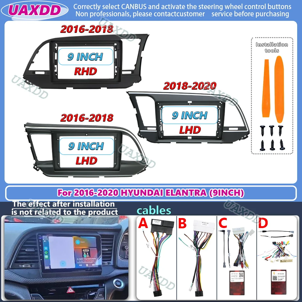 For HYUNDAI 2016-2018 ELANTRA 9 inch LHD-RHD Autoradio Android Stereo Audio Ecran Multimedia Video Navigation Cadre Harnais 2Din