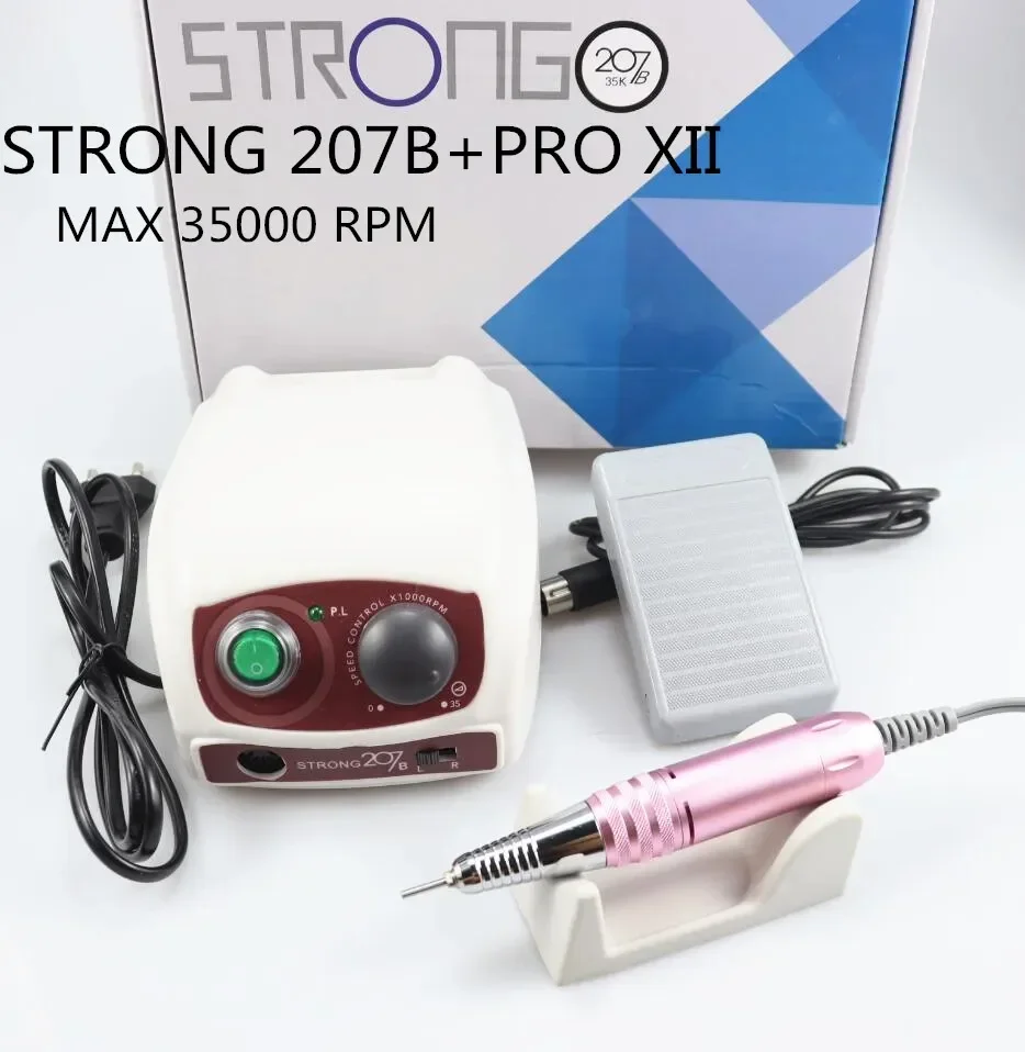 STRONG 210 /207 35000RPM Control Box & STRONG 210 PRO Micromotor Handpiece Electric Manicure Drill Set For Nail polishing device