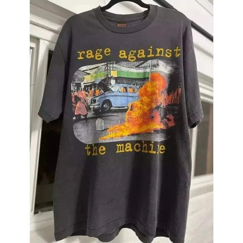 Rage Against The Machine Vintage 90's Black Short Sleeve T-Shirt Reprint Graphic Short Sleeve Shirt Unisex Men Women Summer