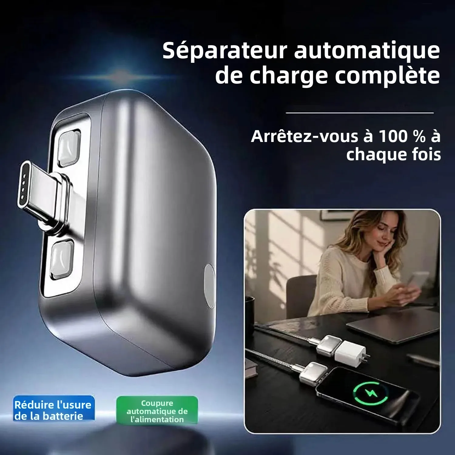 Séparateur universel de charge complète Type-C, charge rapide, protection contre les surcharges, déconnecteur physique automatique à charge complète AI