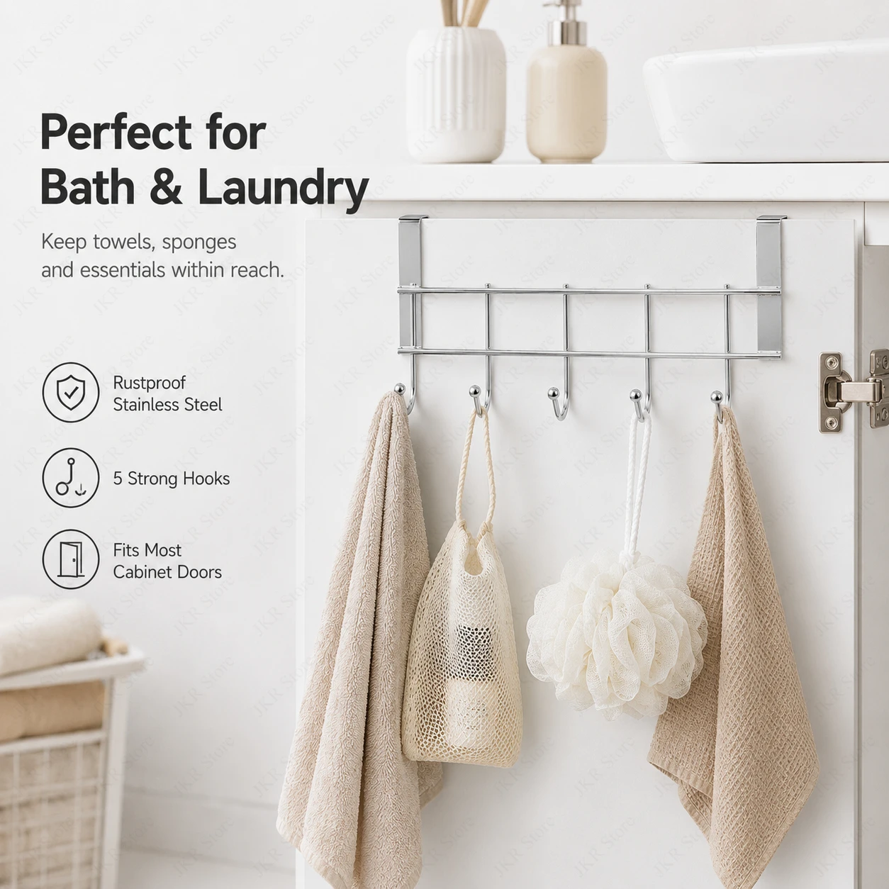 Stainless Steel Over Door Hook Small Cabinet Door Hanger for Clothes Towels Bags Kitchen Bathroom Bedroom Storage Organization view 4