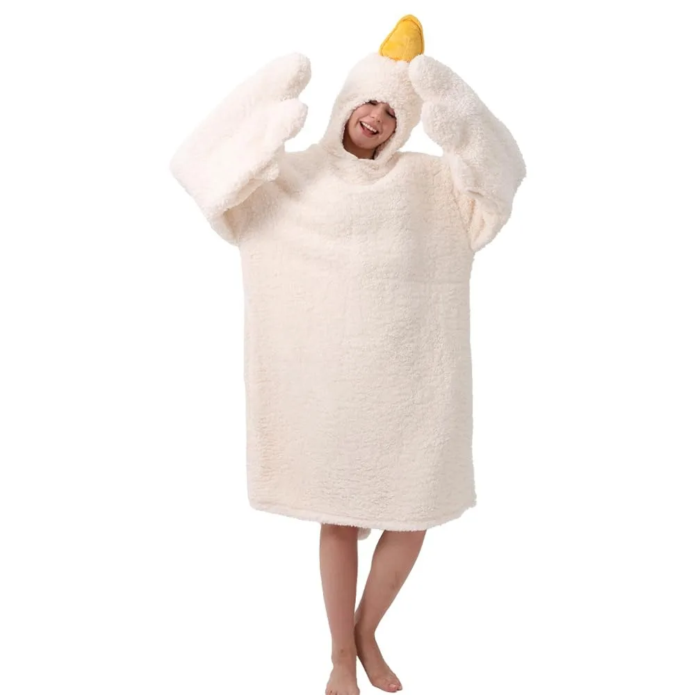 لينة المرجان الصوف كبير الأبيض أوزة نيسيي منامة الكرتون يندبروف شتاء دافئ مقنعين منامة الملمس رشاقته ثوب النوم #2