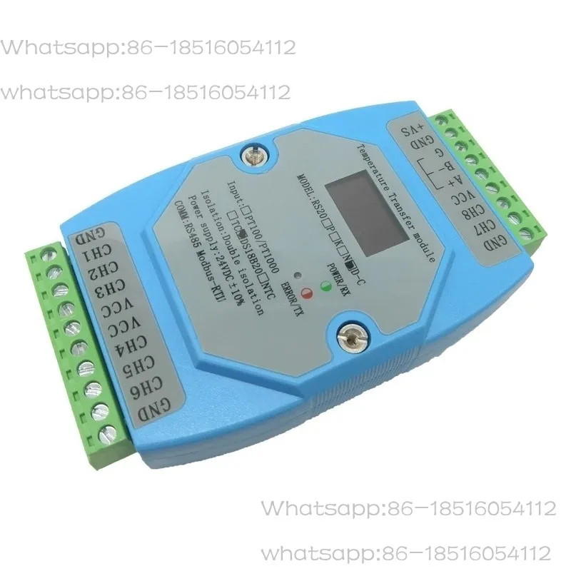 8-channel DS18B20 temperature acquisition module MODBUS-RTU RS485 communication RS20D-C