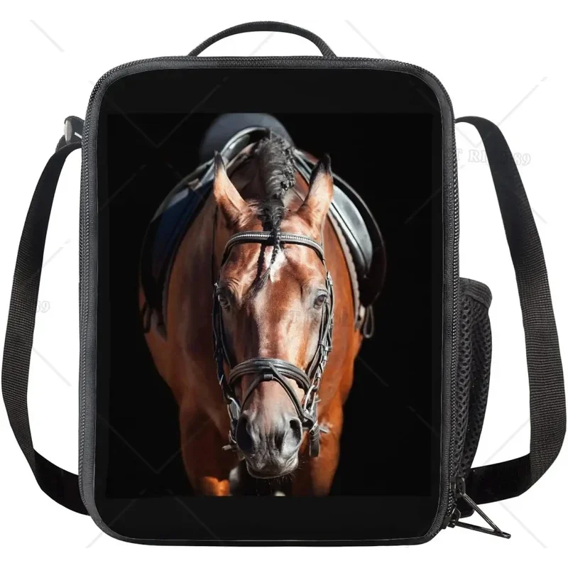 Sacs à lunch isothermes cheval blanc pour femmes et hommes, boîte à lunch imprimée animal cheval 3D, sac fourre-tout portable réutilisable pour le travail et l'école