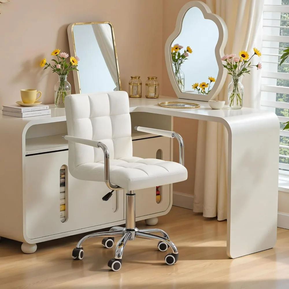 

Furmax Mid-Back Office Task Chair Ribbed PU Leather Executive Chair Modern Adjustable Home Desk Retro Comfortable Work Chair 360