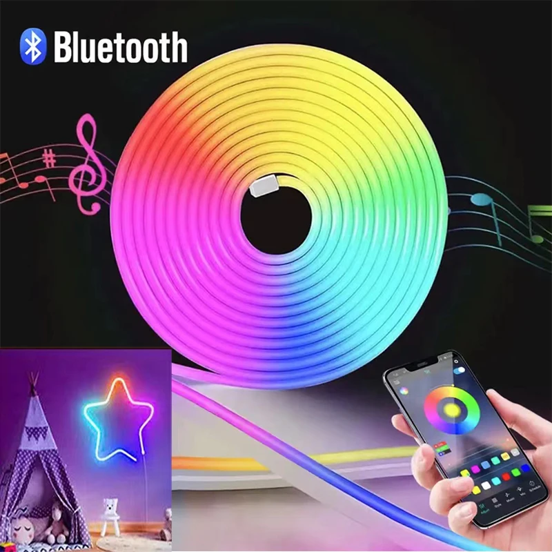 DC5V RGBIC Neon LED Strip Lights Neon Rope Light with Music Sync DIY RGBIC Dreamcolor Chasing Strip Tape for Home Decor Lighting