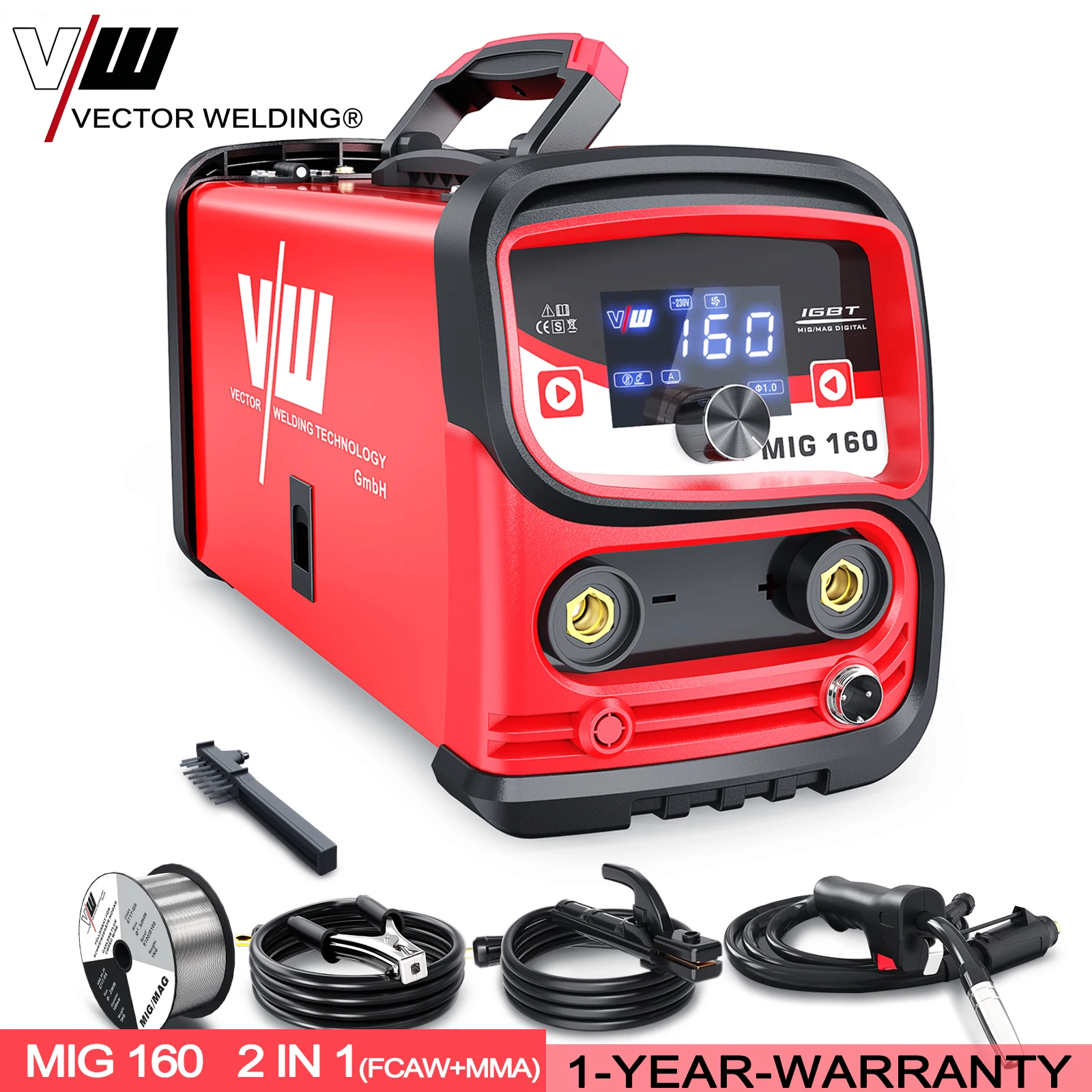 Soldadora VECTOR WELDING MIG sin gas 2 en 1 MMA con núcleo de fundente, inversor IGBT, soldadora portátil con arranque en caliente para trabajo doméstico MIG160D
