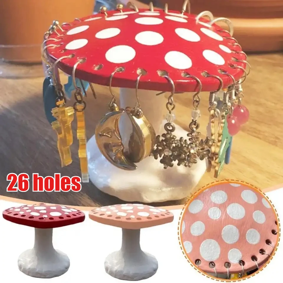 26 Holes Mushroom Earring Rack Earring Storage Display Rack Home Decoration Desktop Jewelry Rack Resin Decorative Ornament