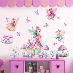 cute fairy wall sticker for bedroom self adhesive cartoon mushroom castle nursery wall decal