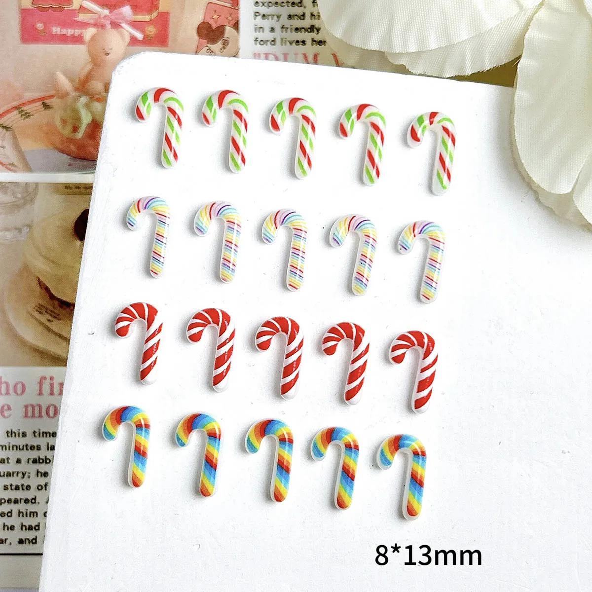30PCS Simulated Colorful Lines Crutch Nail Art Decorations Creative Luminous Crutch Candy Resin Nail Charms DIY Christmas Nails