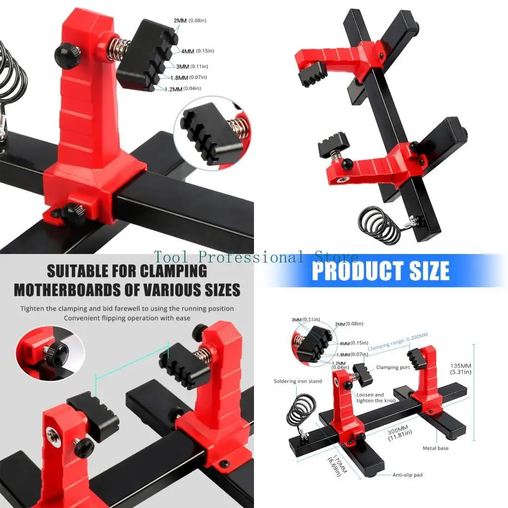 

57QF Motherboards Holder 360 Degree Rotation Adjustable PCB Welding Brackets Clamping Tool 0-200mm