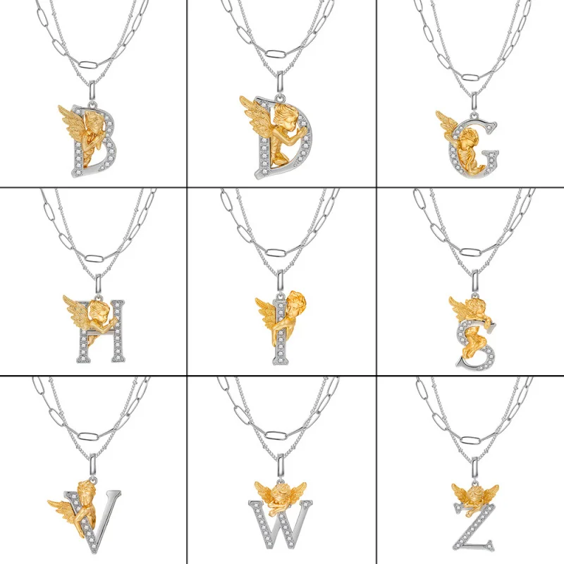 

DropShipping A-Z 26 charm Initial MEN Women Necklace Jewelry Angel Wings Alphabet Pendant Chain Letter mom Girl Gifts