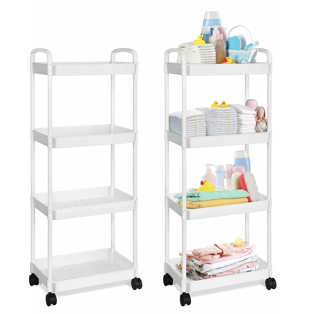 Estante de almacenamiento de carrito pequeño multicapa para el hogar, estante de almacenamiento de suelo a suelo para cocina, dormitorio y baño, con ruedas, 3/4