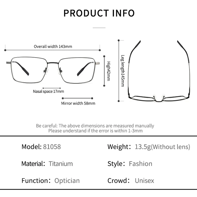 SZTZX Business Full Frame Pure Titanium Glasses Men's Square Reading Glasses Anti Blue Light Prescription Color Changing Glasses