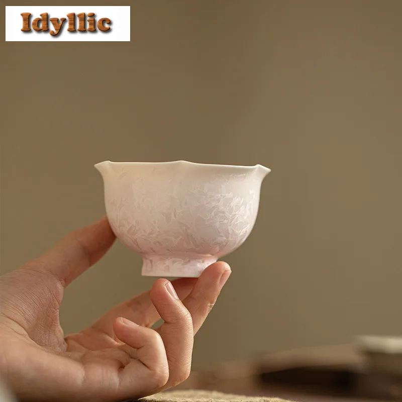 

110ml Kiln Fambe Powder Crystal Flower Mouth Teacup Zen Tea Bowl Jug Tea-tasting Meditation Cup Jianzhan Master Cups Teaset Gift