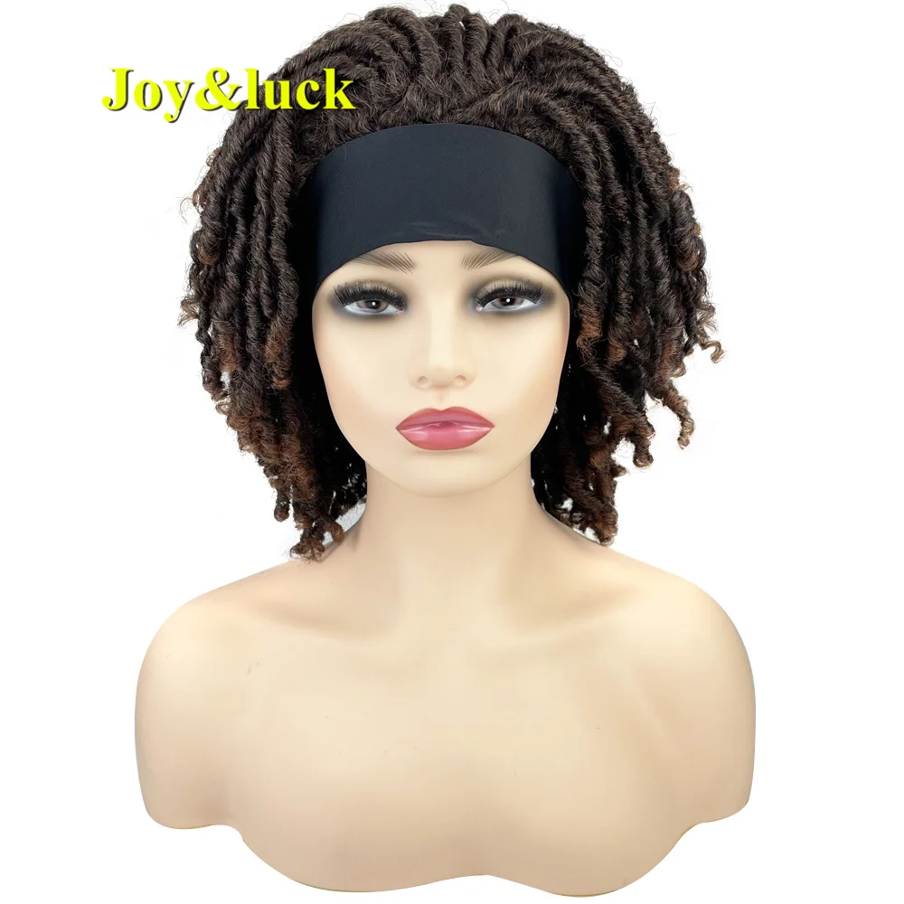 Headband Dreadlock Wig Synthetic Ombre Brown Black Hair Band Women Short Dreads Braiding  Crochet Twist Wig