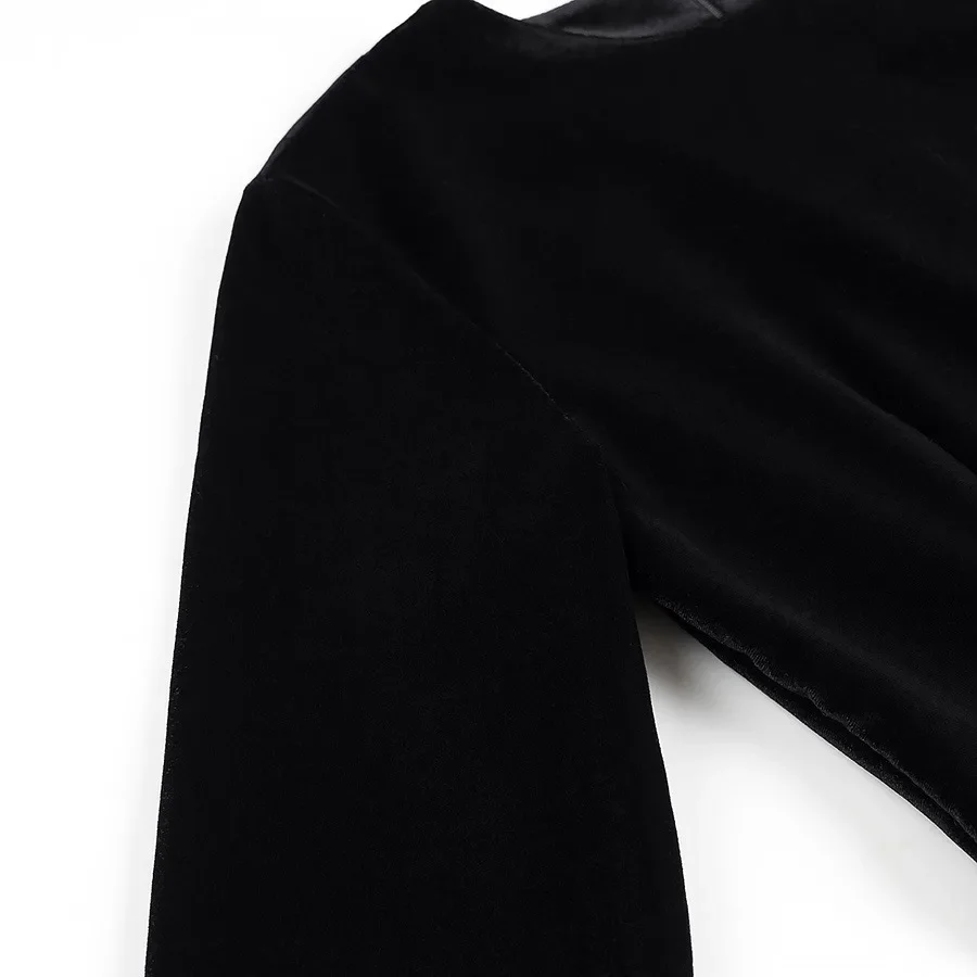 مثير الجوف خارج سبليت التخسيس فستان طويل الرقبة طويلة الأكمام فستان أسود مخملي العمل مكتب سيدة الترتر سليم فستان بأكمام طويلة