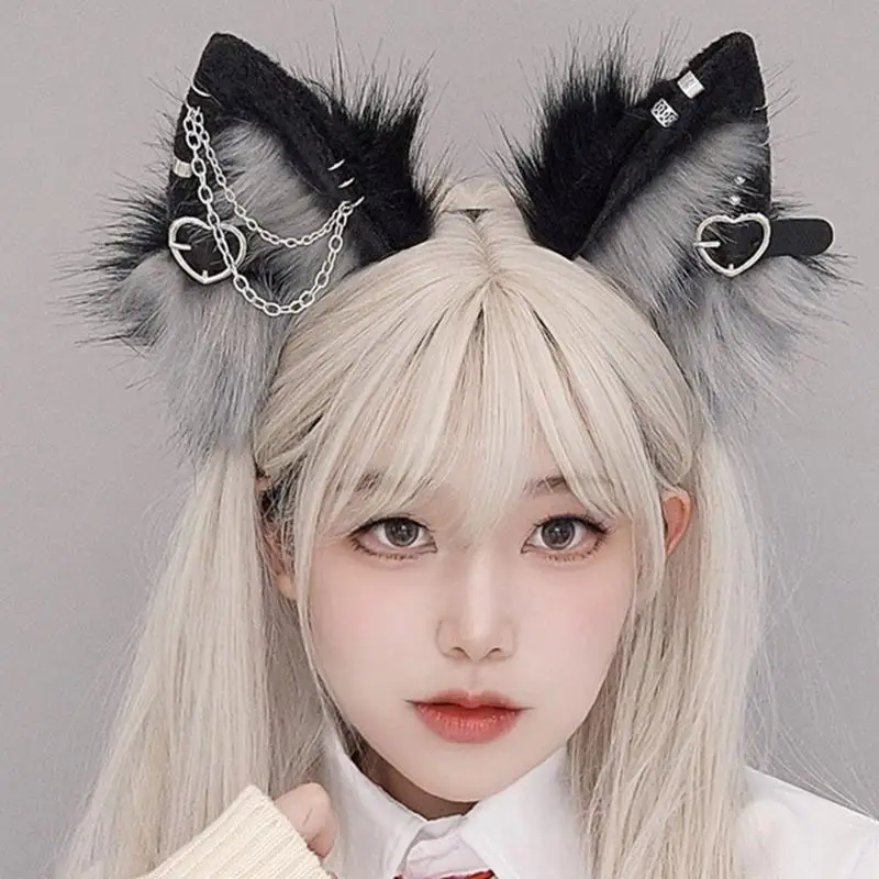 Cute Cat Ears Cosplay Hair Hoop with Dangle Jewelry Woman Teens Headband for Live Broadcast Carnivals Hairband