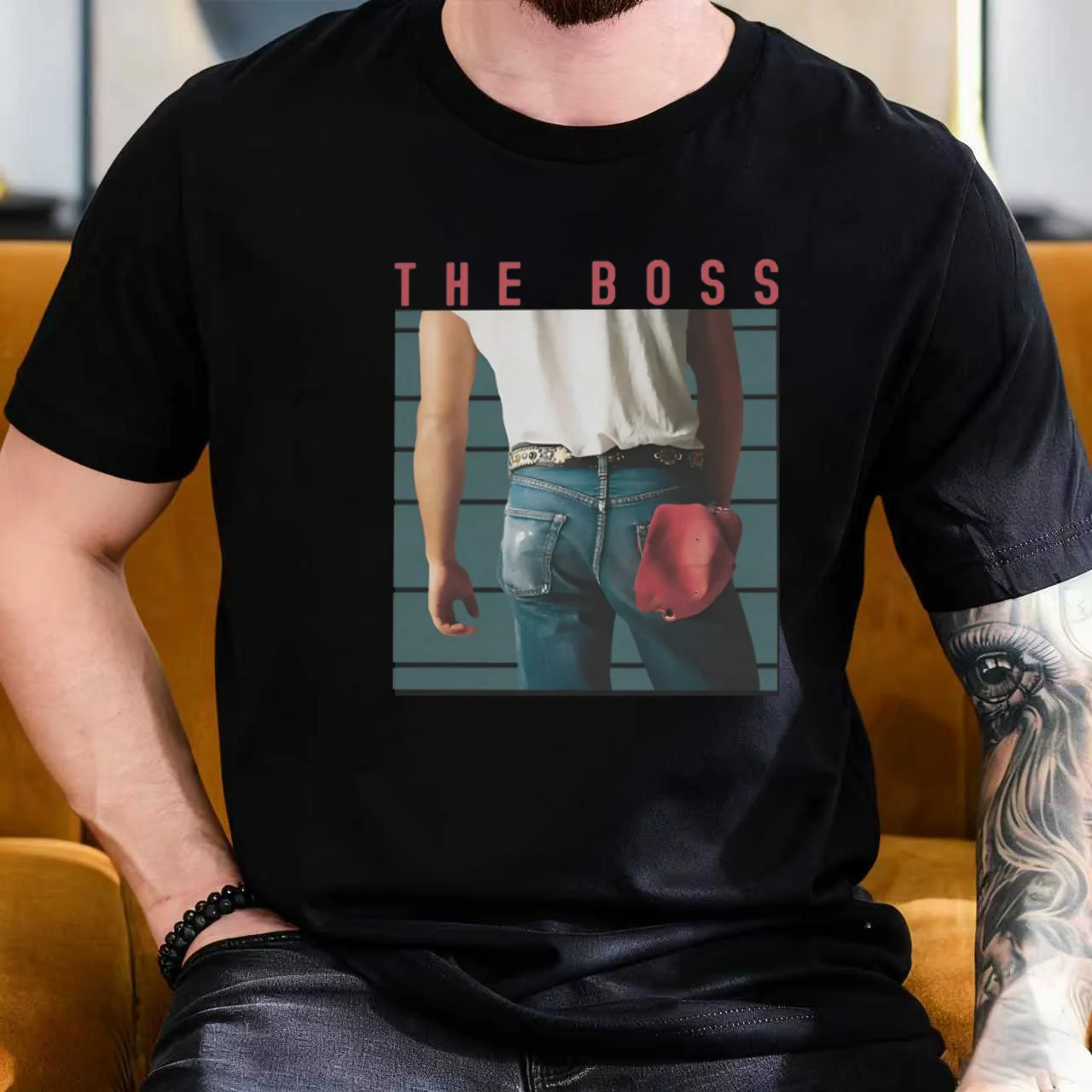 2025 الصيف الرجال The Boss 100% القطن الخالص تي شيرت مطبوع بروس سبرينغستينز الملابس موضة قصيرة الأكمام طاقم الرقبة حجم كبير