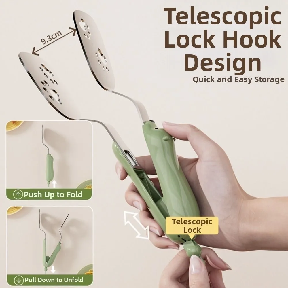 

2in1 Food Flipping Spatula Tongs Anti-scald Heat Resistant Steak Spatula Tongs Non-slip with Hanging Hole