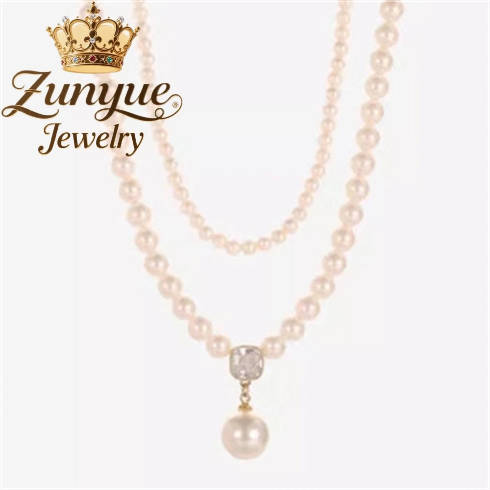 Charms Pearl Necklace, Light Luxury And High-End Pendant Double-Layer Layered Sweater Chain Best Selling Fashion Jewelry Elegant