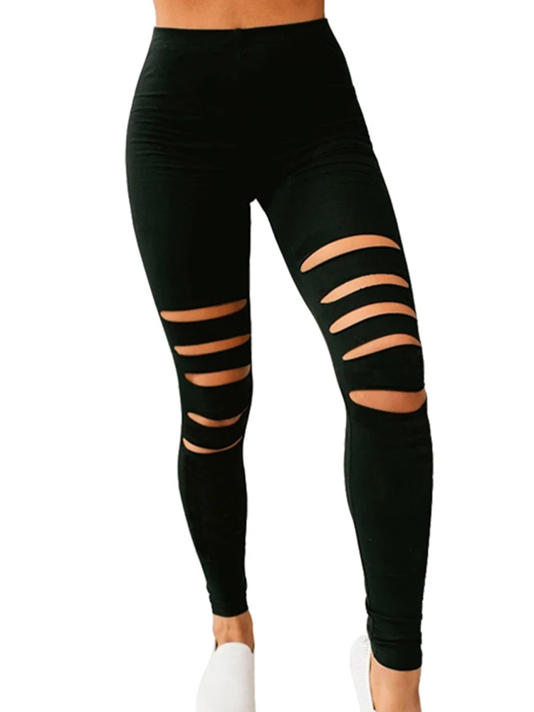 Hollow Out Yoga Pants Women Sexy Leggings High Waist Black Streetwear Leggins Club Jeggings Elastic Mujer