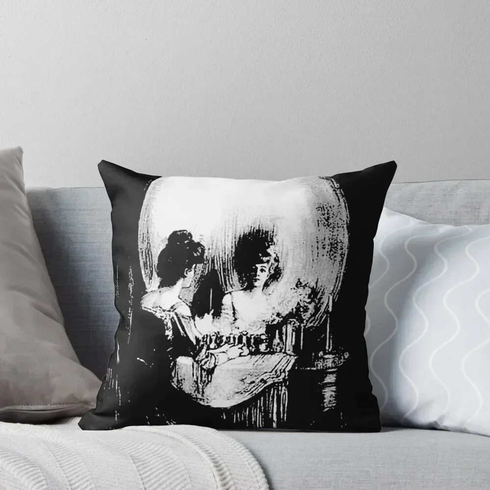 Woman with Halloween Skull Reflection In Mirror Throw Pillow Pillow Cases Decorative Sofa Decorative Covers pillow