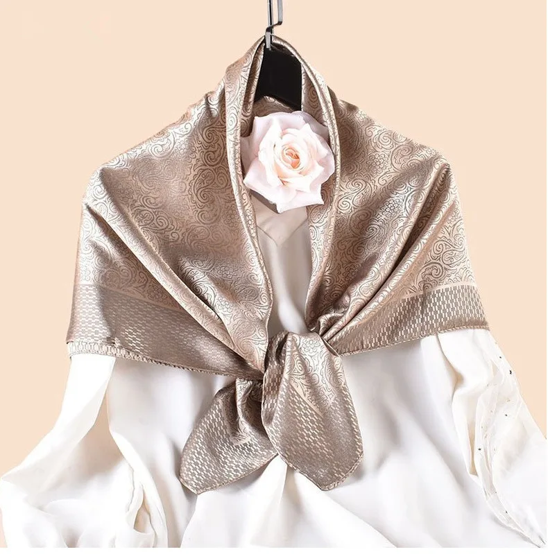 Luxus Blumendruck Seide Quadrat Schal Frauen Weiche Satin Kopftuch Halstuch Kopf Hijab Dame Stirnband Foulard Tasche Ribbo 90x90 cm – Detail 6