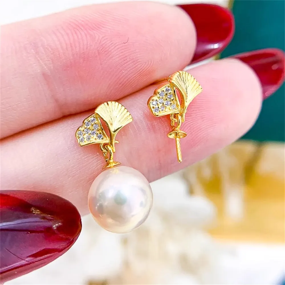 

DIY Pearl Accessories S925 Sterling Silver Earrings Empty Gold Silver Earrings Fit 7-10mm Oval E254