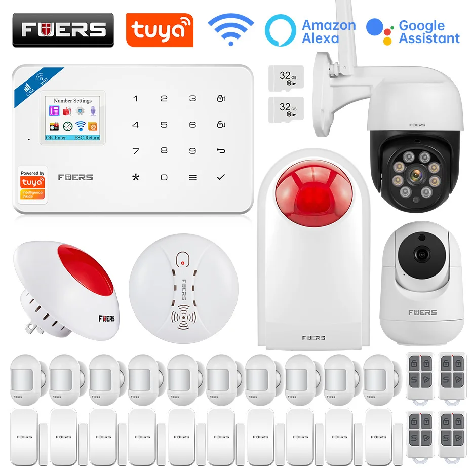 

FUERS W181 GSM WIFI Tuya Smart Home Alarm System Kit 433Mhz Wireless Alarm Security System IP Camera Anti-Pet Motion Sensor