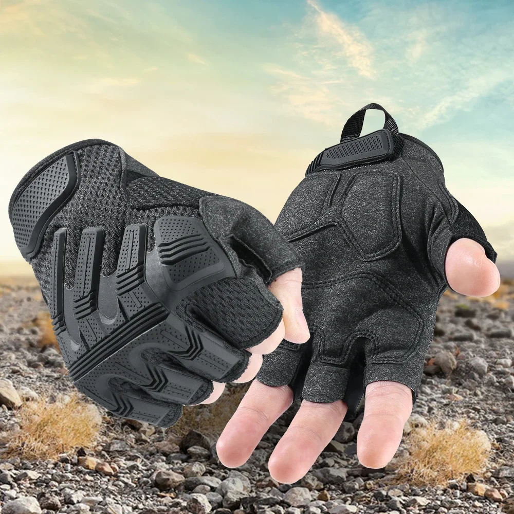 Guantes tácticos sin dedos para hombre y mujer, antideslizantes, medio dedo, para deportes, Airsoft, combate, Paintball, tiro, caza, conducción,