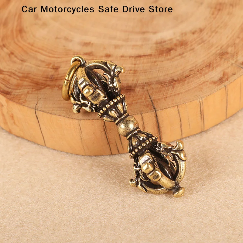 【CM】1pc Vintage Brass Tibetan Handcraft Buddhist Copper Five Shares Dorje Vajra Pestle Key Ornaments Home Office Desk Decoration