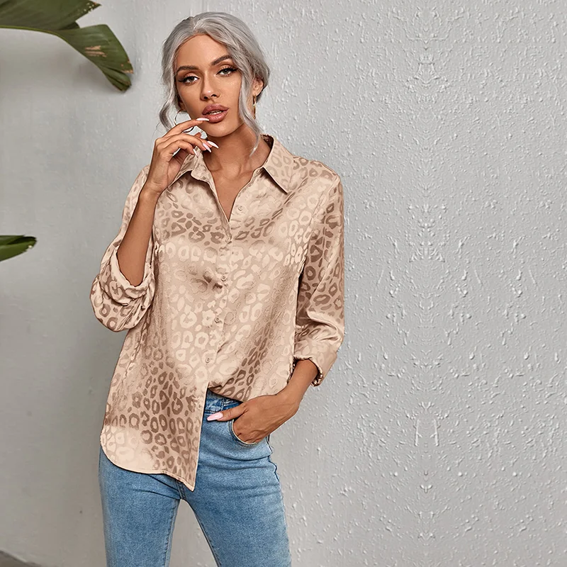 Women\'s Leopard Pattern Shirt Spring/Summer New Long sleeved Retro Button Shirt Fashion Casual Office Top