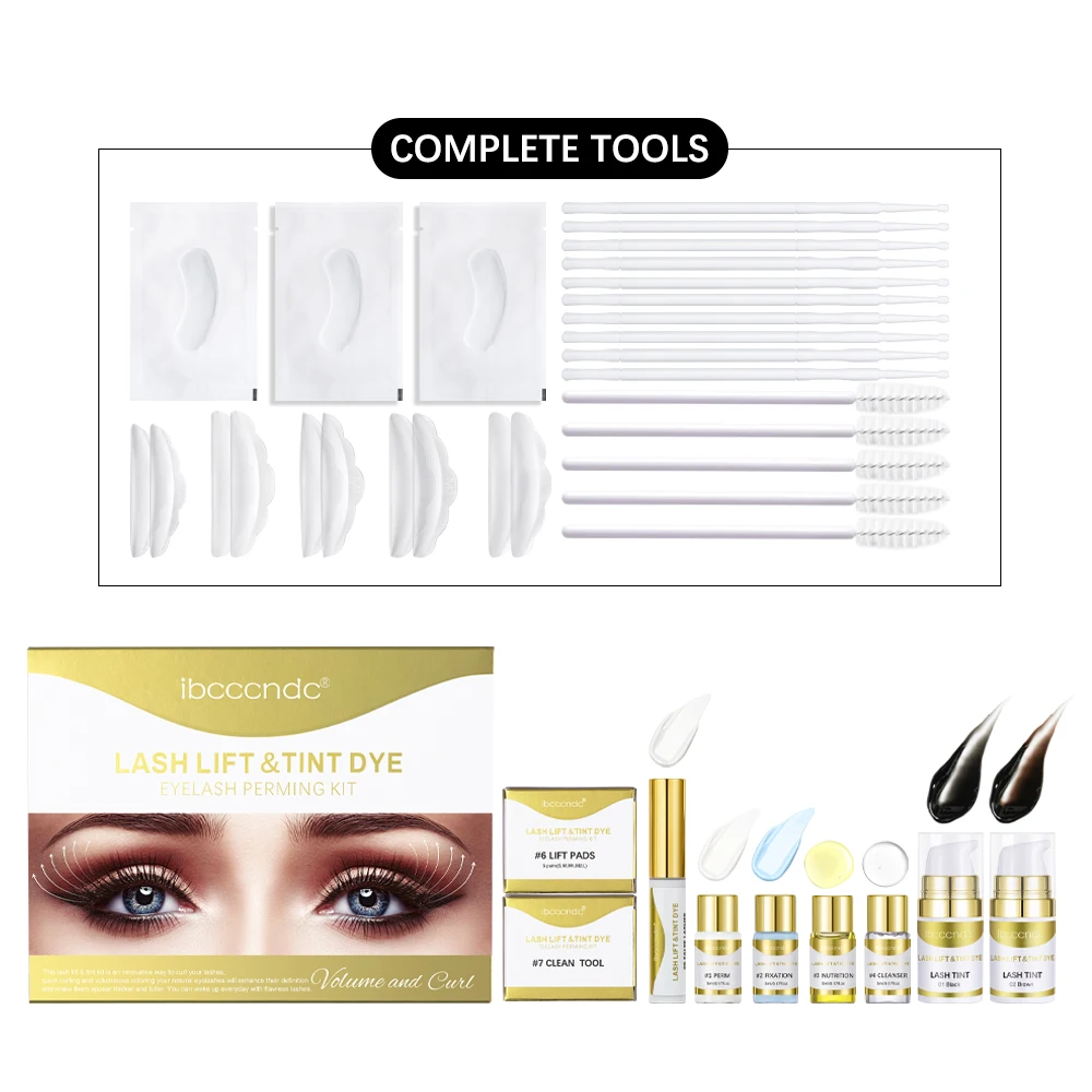 Eyelash Perm and Dye Kit, Natural Curling Cold Perm Eyelash Dyeing Eyelash, Semi-permanent Curling Eyelash Perm Kit for Women