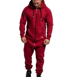 

2025 New Onesie Jumpsuit Pajamas Long Sleeve Sweatpants Pure Color Splicing Autumn Winter Casual Hoodie Male Zipper Jumpsuit