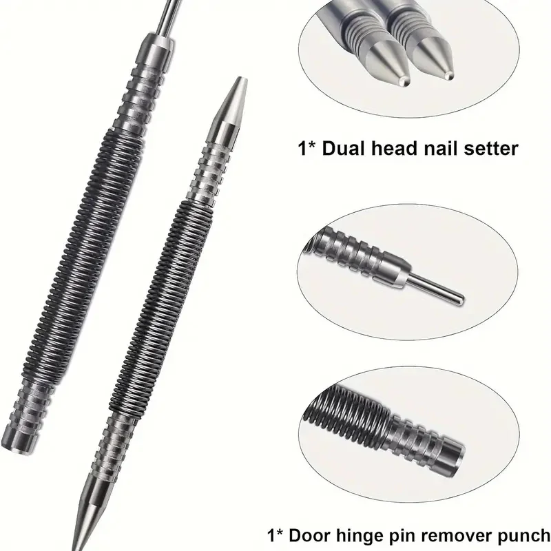 2pcs Center Punch Spring Double Head Nail Set Punching Spring Metal Woodworking Drill Bits Hole Opener Door Nail Removal Tools