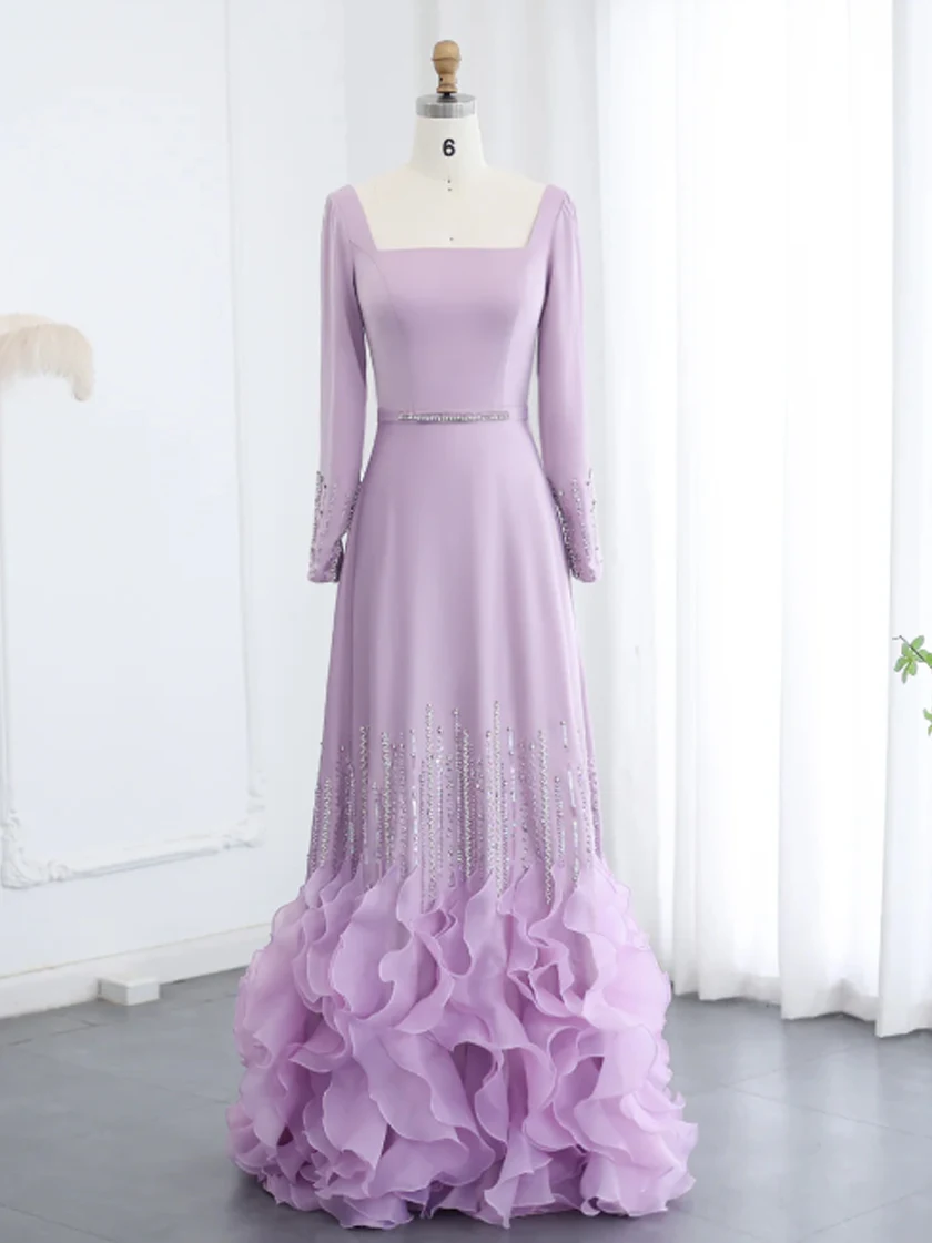 맞춤형 무도회 드레스, 레트로 절묘한 패션 저지, 술 주름 구슬 공, 스퀘어 넥 롱 드레스