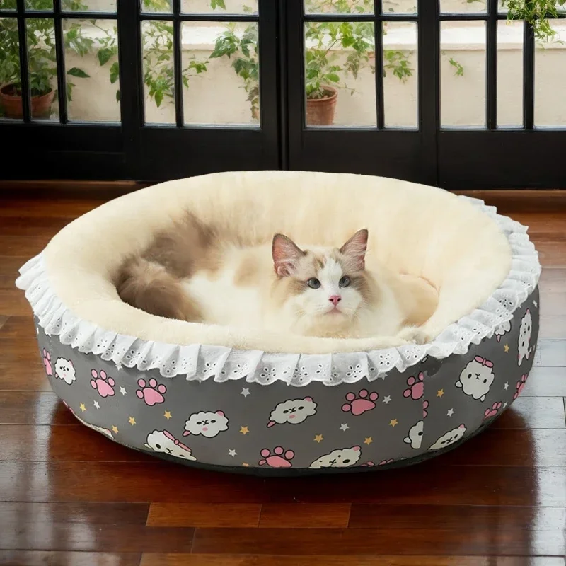 

Милое кошачье гнездо, зимнее теплое гнездо для домашних животных, флисовая юбка с цветочным принтом для кроликов, товары для домашних животных, универсальный коврик для сна на четыре сезона