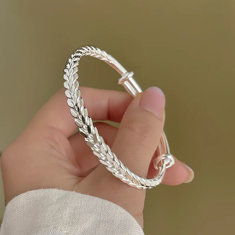 

S999 Wheat Spike Solid Silver Bracelet Women, Smooth Surface, Fashionable And Versatile