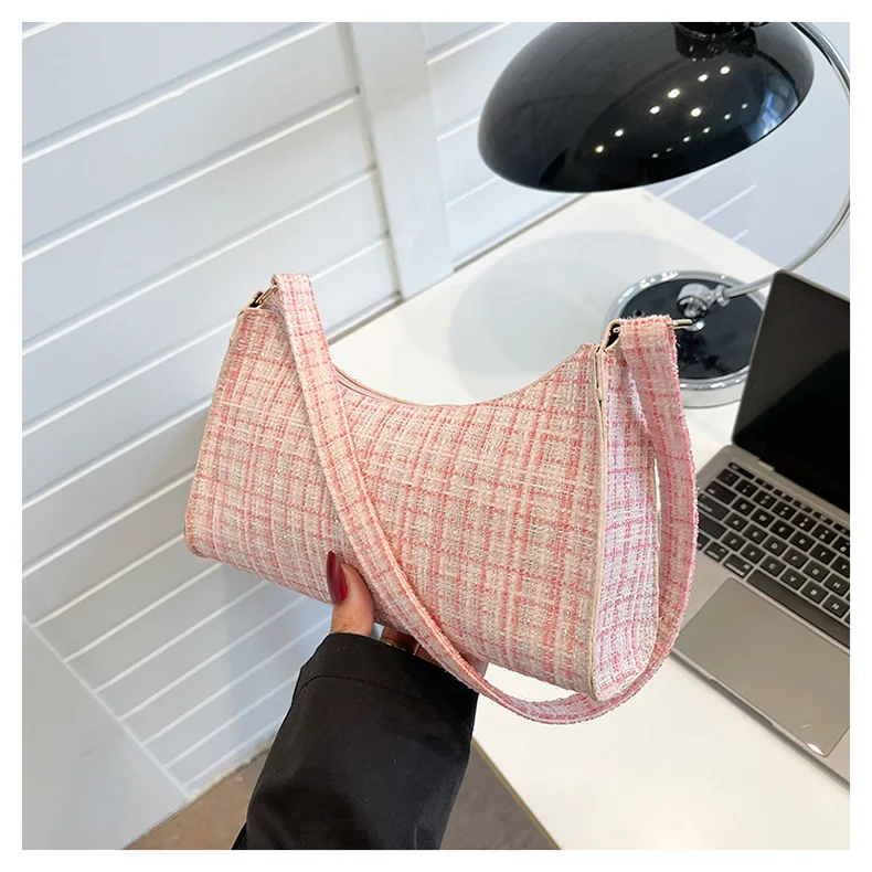 Damen-Unterarmtasche mit minimalistischem Gittermuster, modische High-End-Design-Umhängetasche, lässige, vielseitige Geldbörse für den Pendelverkehr – Detail 30
