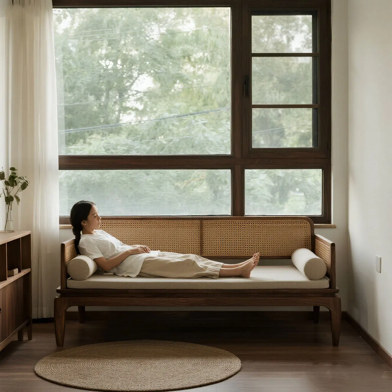 

New Chinese black walnut solid wood Arhat bed sofa bed dual-purpose living room zen high-end custom ash wood Arhat chair