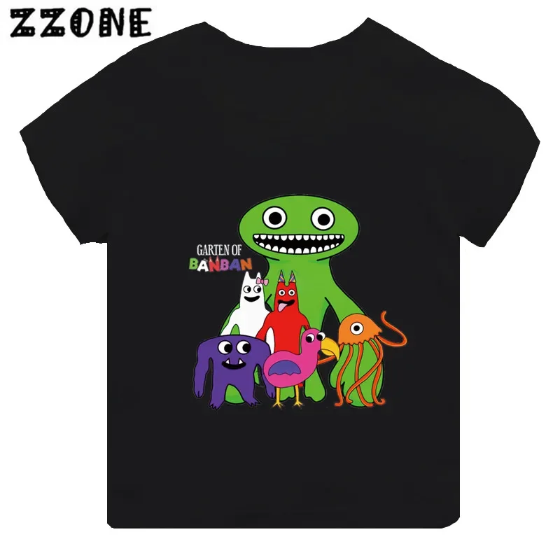 Hot Game Garten of Banban Print Cartoon Kids T-shirt Girls Clothes Baby Boys Black Short Sleeve T shirt Children Tops TH5846