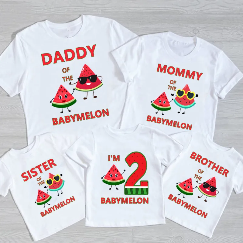 Watermelon themed family matching birthday party T-shirt for grandpa, grandma, dad, mom, boy, girl birthday gift T-shirt