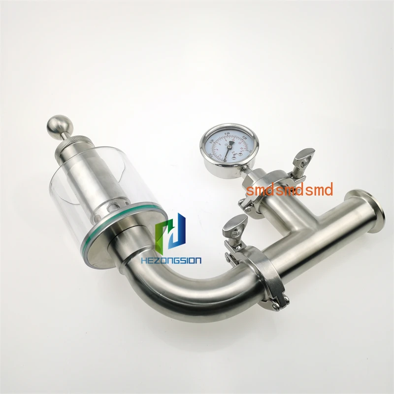 Sanitary Pressure Relief Valve 1.5'' Tri Clamp Spunding Valve with Pressure Guage, Fermenter Air Release Bunging Pressure Device