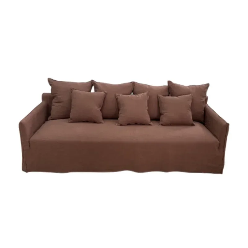 

Wabi Sansan fabric sofa removable and washable retro style homestay single chair straight row linen small